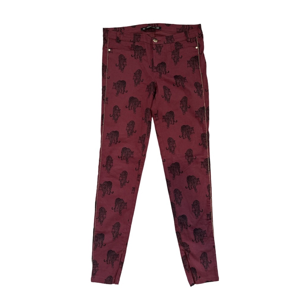ZARA Burgundy Animal Print Cheetah Skinny Jeans Size  4